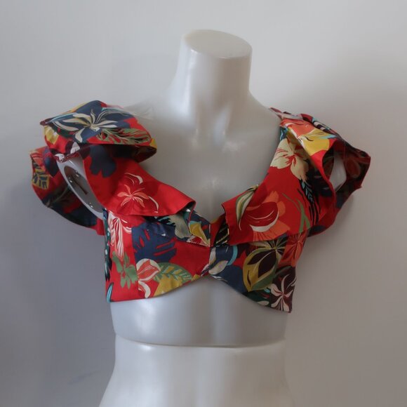 Women Alexis Camille Red Multicolor Floral Cold Shoulder Calypso Crop Top S - Picture 8 of 11